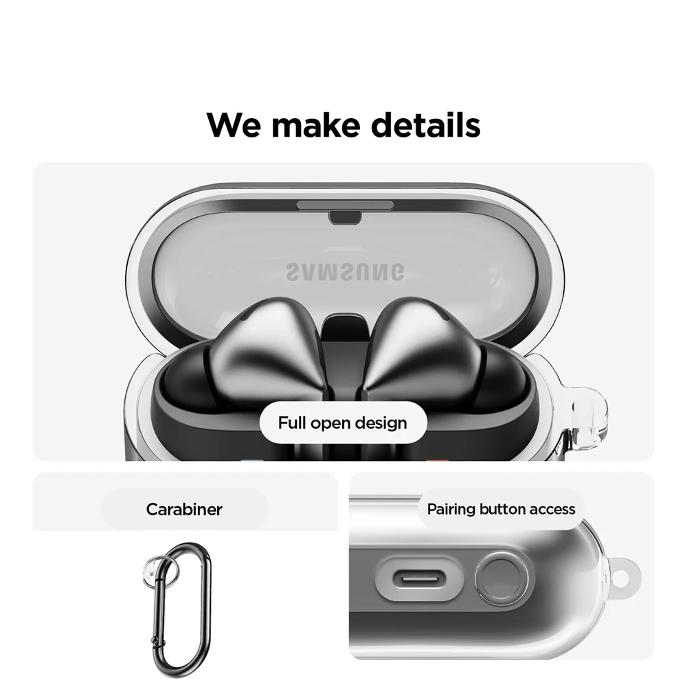 Clear Earphone Case For Samsung Galaxy Buds 3 Pro & Buds3 Cover Protector Headphones Protective Shell with Carabiner Accessories