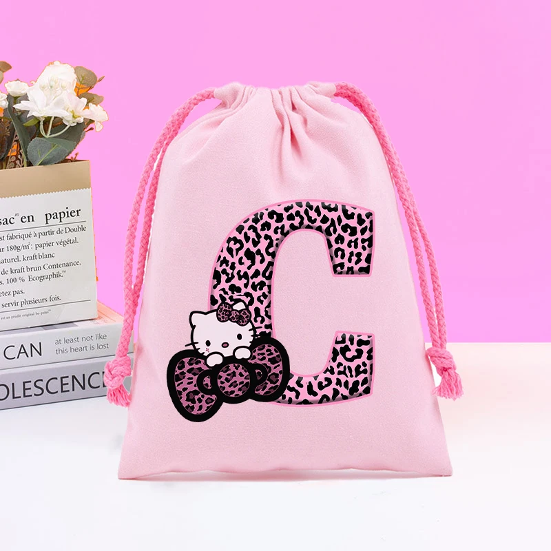 Sanrio Hello Kitty Drawstring Bags Kids Handbags Anime Letter Printed Bags Cookies Candy Storage Bag Wedding Jewelry Gift Bag