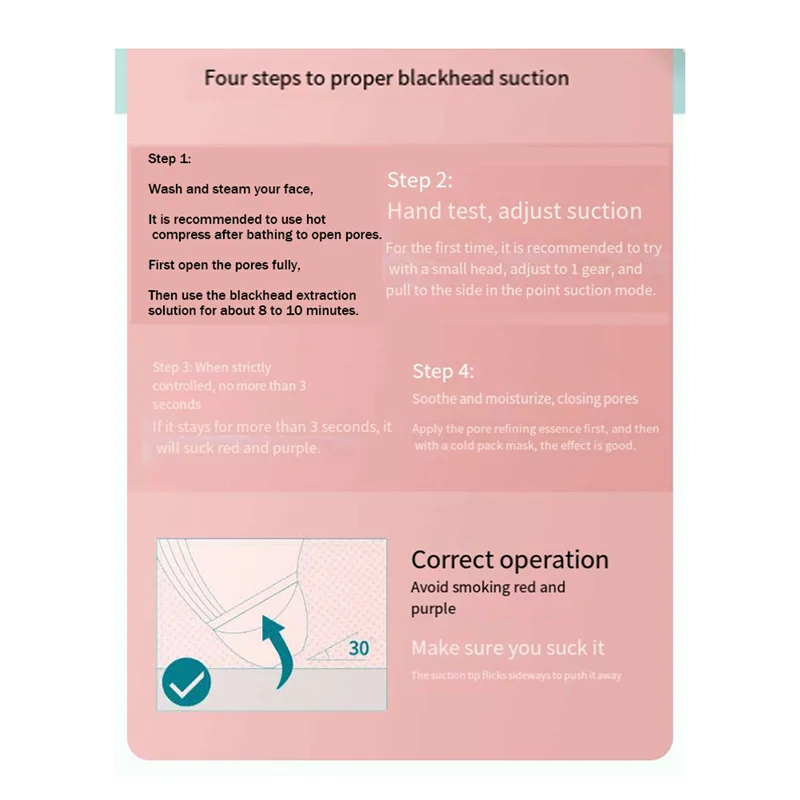 AB43-Absorbeur de points noirs visuel, nettoyeur de pores domestique réglable à trois vitesses, nettoyant pour le visage électrique-rose Durable facile à U