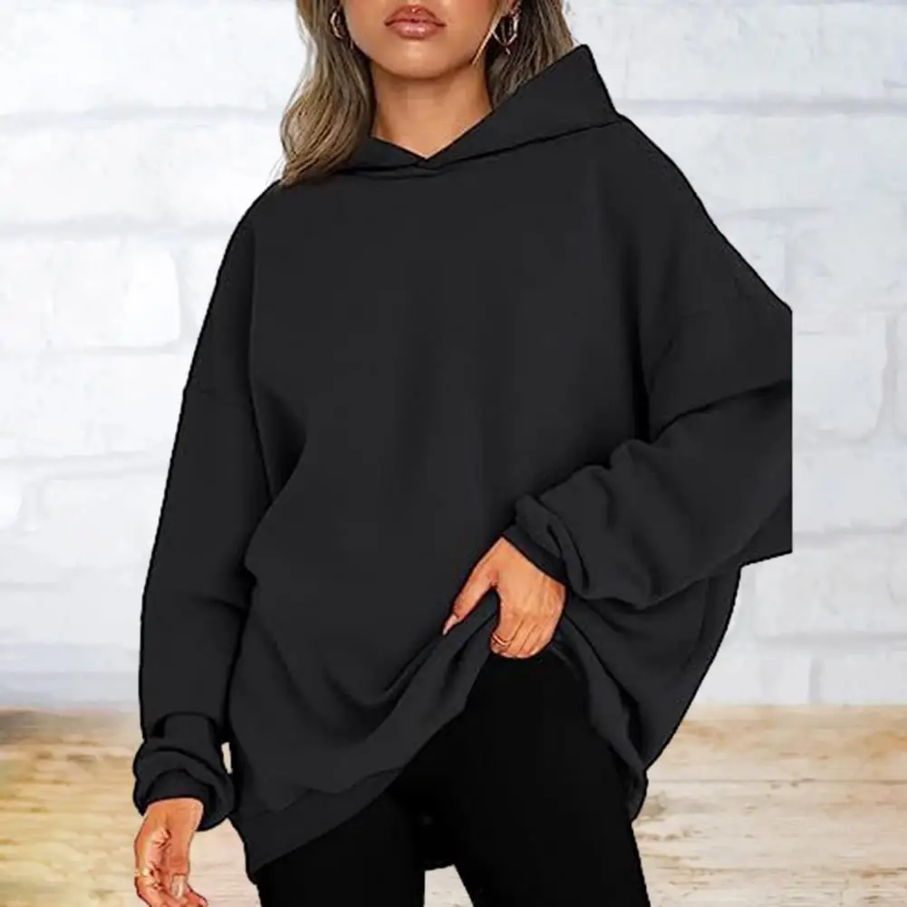 

Women Autumn Winter Solid Color Sweatshirt Hooded Long Sleeve Oversized Loose Fit Pullover Top Hoodie Streetwear