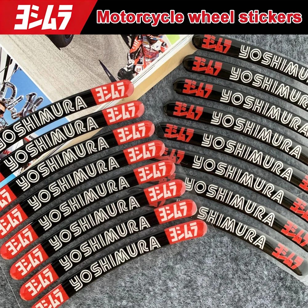 Conjunto de 8 Adesivos Refletivos para Roda de Moto Yoshimura, Decalques Impermeáveis para Pneus de Motocicleta e Scooter