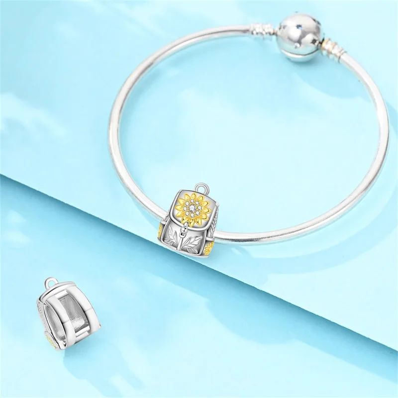 New Arrival 925 Sterling Silver Sunflower Backpack Charms Bead Fit Original Bracelet DIY Women Jewelry