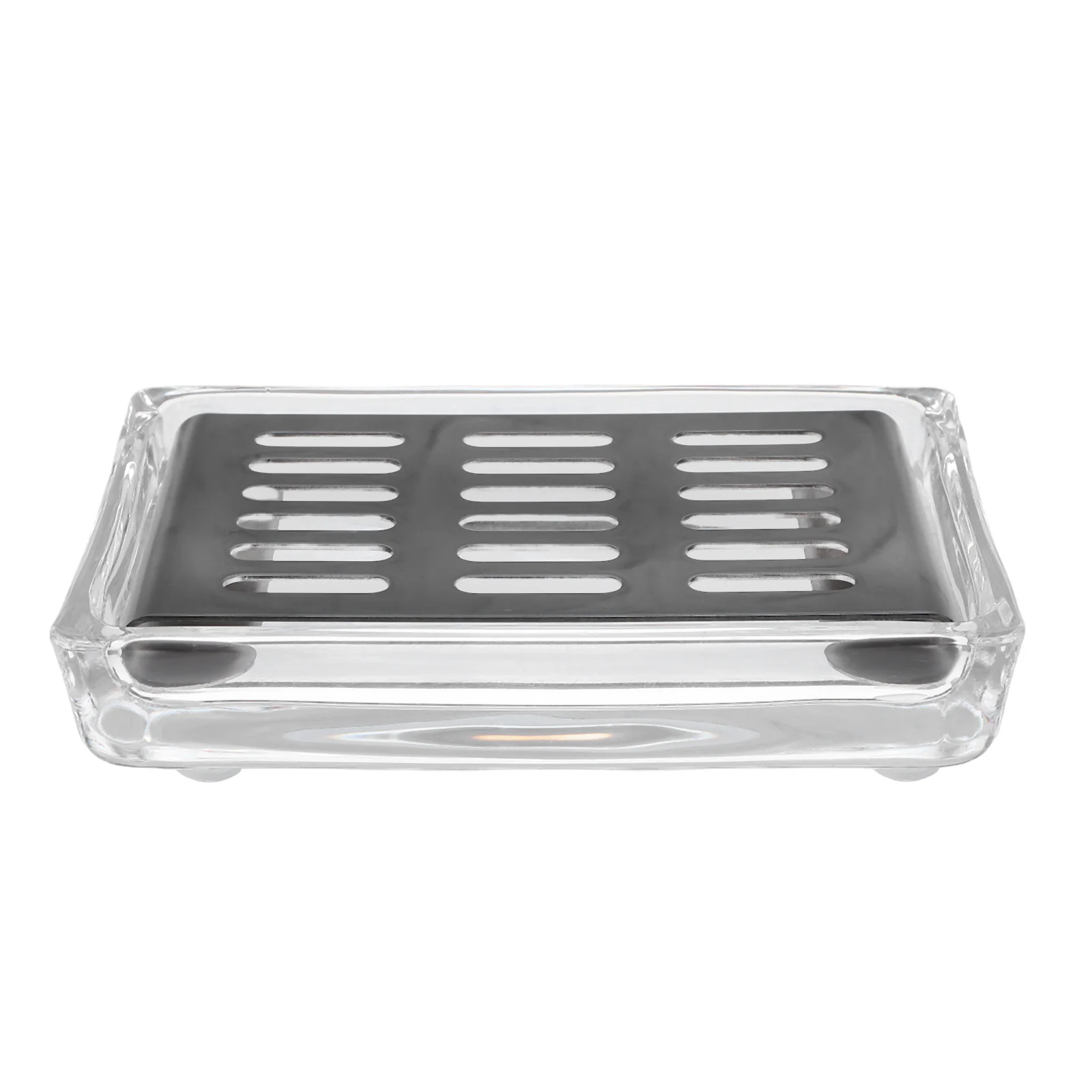 

Glass Soap Dish with Drainage Stainless Steel Support Functional Soap Holder for Bathroom Counter Shower and Kitchen Easy Clean