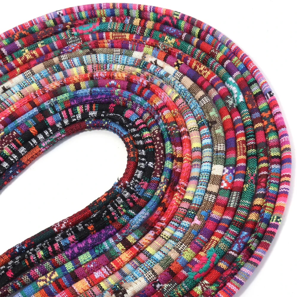 1 Meter/5 Yards 6mm Runde Baumwollschnur Buntes Seil im Ethno-Stil für DIY Heimtextilien, Näharbeiten, Armbänder, Schmuckherstellung und Zubehör – Detail 2