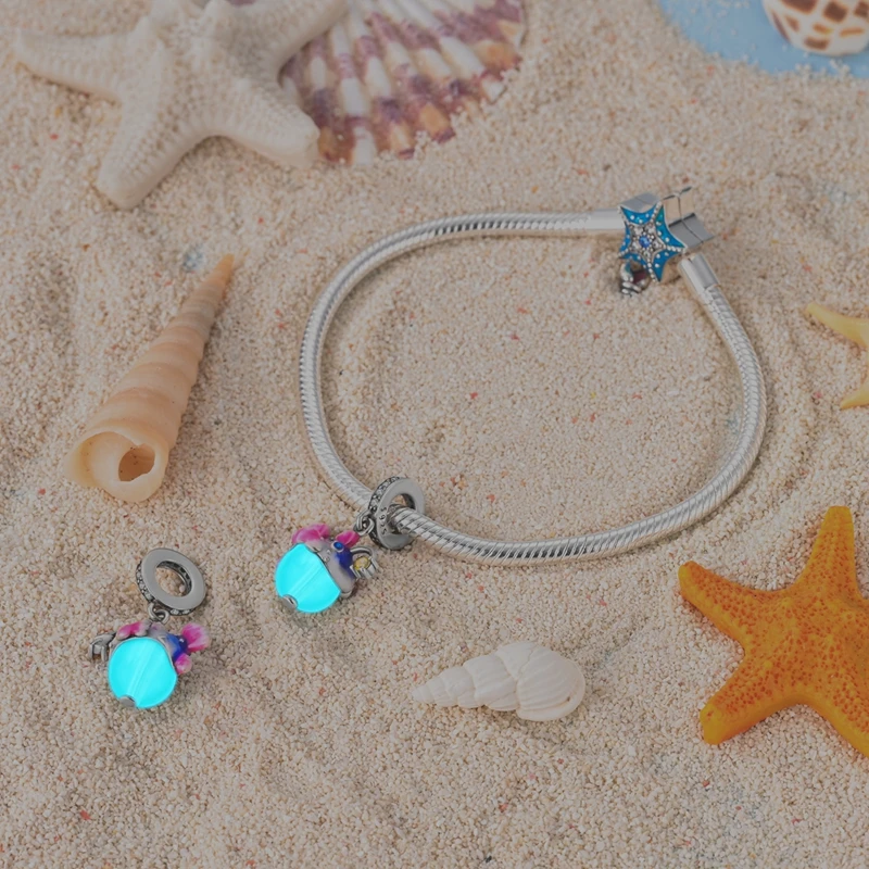 925 Sterling Silver Luminous Elf Lantern Fish Glass Planet Pendant Fit Pandach 925 Original Bracelet DIY Jewelry Original Design