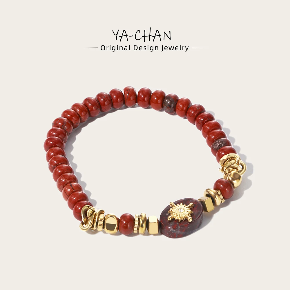 YACHAN Red Natural Stone Beaded Stainless Steel Bracelet For Women Adjustable Handmade Beads Bracelets 2023 Trendy Jewelry Gift