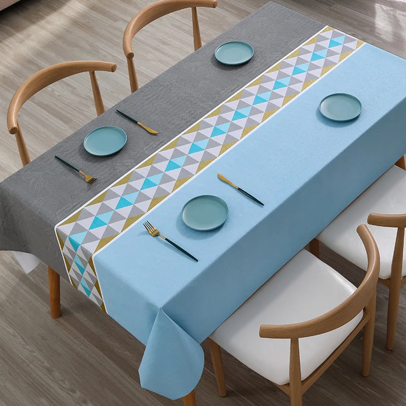 

Nordic Style Tablecloth Blue Geometric Waterproof Dinning Table Cover Wedding Party Rectangular Table Cloth Home Kitchen Decor