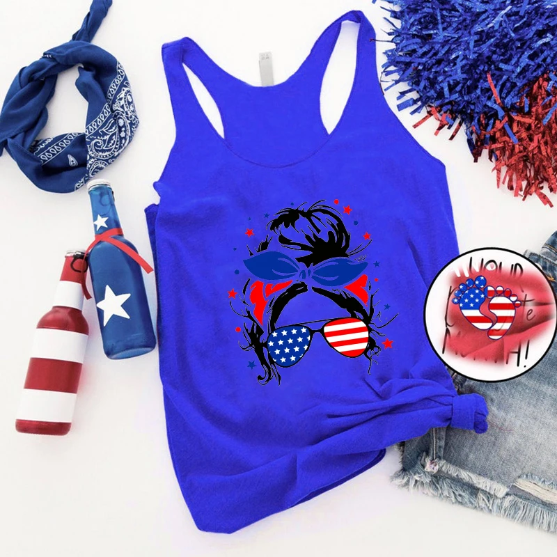 July 4th Tank Top Casual Messy 4th of July Womens Tops  Sexy Fourth of July Shirt New Clothing for Women L