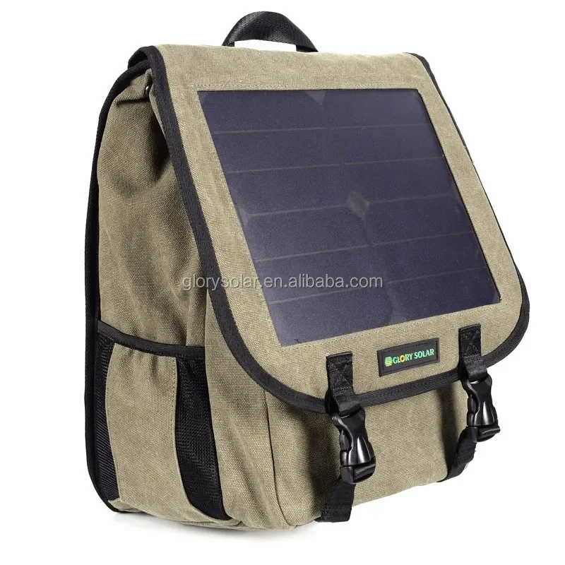 

Solar Traveling army green outdoor phone solar panel fast delivery backpack bag hiking anti-theft solar backpack