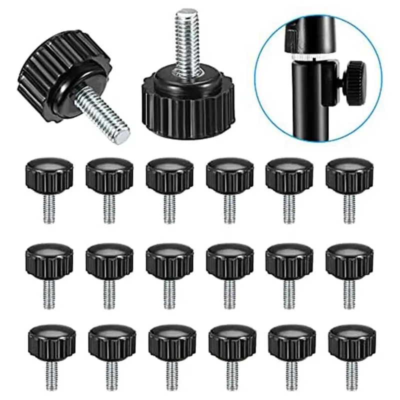 A04G-Threaded Knurled Thumbscrew, 20 PCS X 10 Mm Mount Bolts Screw On Knobs Grips Black Round Clamping Screw Knobs Spare Part
