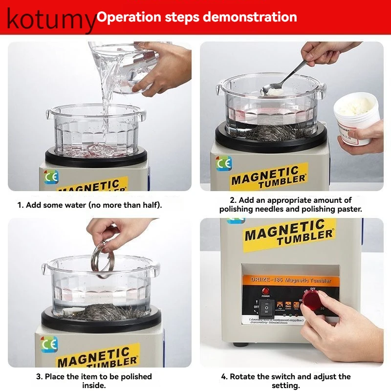 KOTUMY 220V Magnetic Polishing Machine - Metal Deburring Rust Remover for Gold Silver Jewelry Aluminum Alloy Parts Cleaning