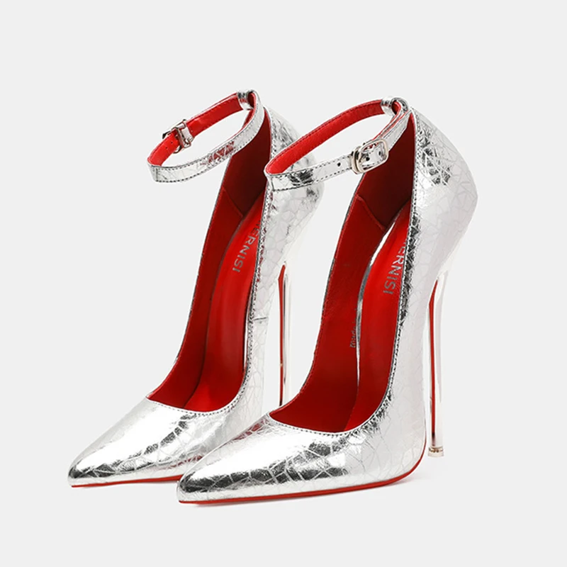 

Великолепные туфли на очень высоком каблуке 16 см из натуральной кожи, туфли на шпильке с блестящими фетиш-лодочки из овчины с ремешком на щиколотке, SM, подиумная мужская обувь