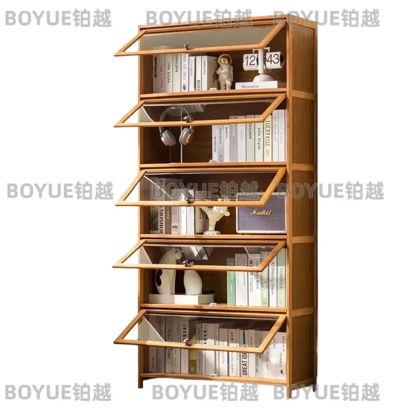 Tall Floor Standing Bookshelf for Kids Room Dustproof Storage Cabinet with Doors Modern Home Organizer Furniture Unit