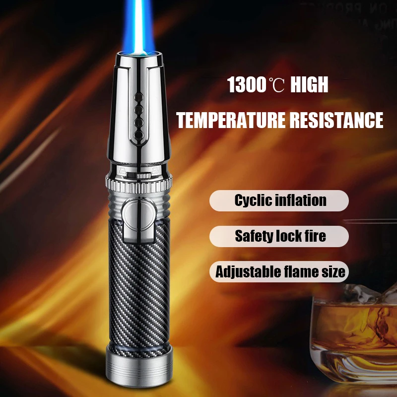 1300℃ Spray Gun Turbo Metal Blue Flame Gas Lighter Kitchen Cooking Smoking Accessories Windproof BBQ Cigar Lighters