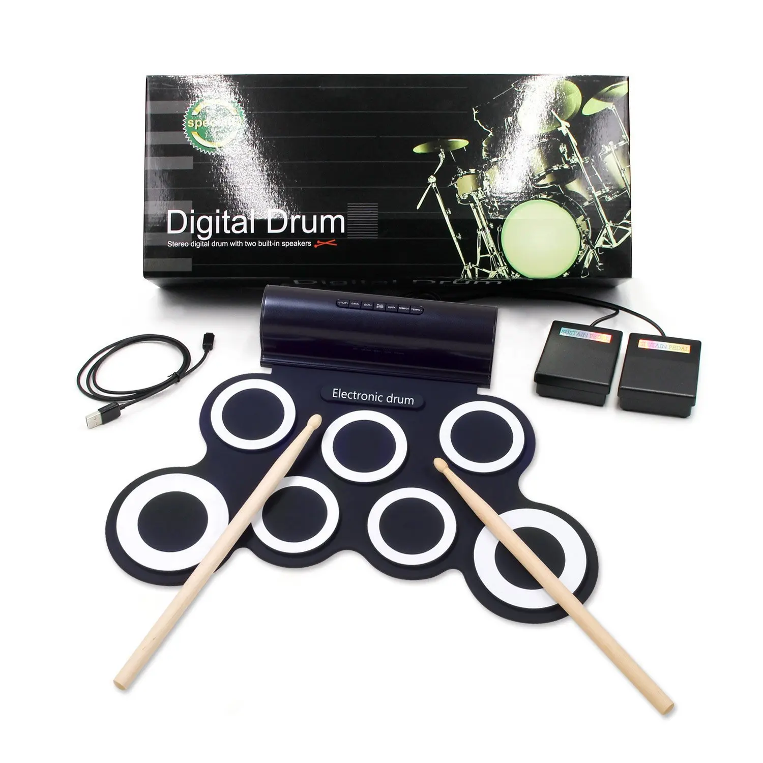 Oprolbare Drum Oefenpad Elektronisch Drumstel Midi Drumstel Met Ingebouwde Speaker Drumpedalen Drumsticks 10 Uur Speeltijd