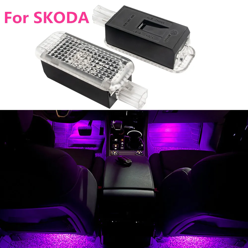 LED Car Footwell Light Bulb Atmosphere Lamp Accessories For Skoda Octavia A5 A7 A8 Superb 3U 3T 3V Yeti 5D 5L Rapid Citigo Fabia