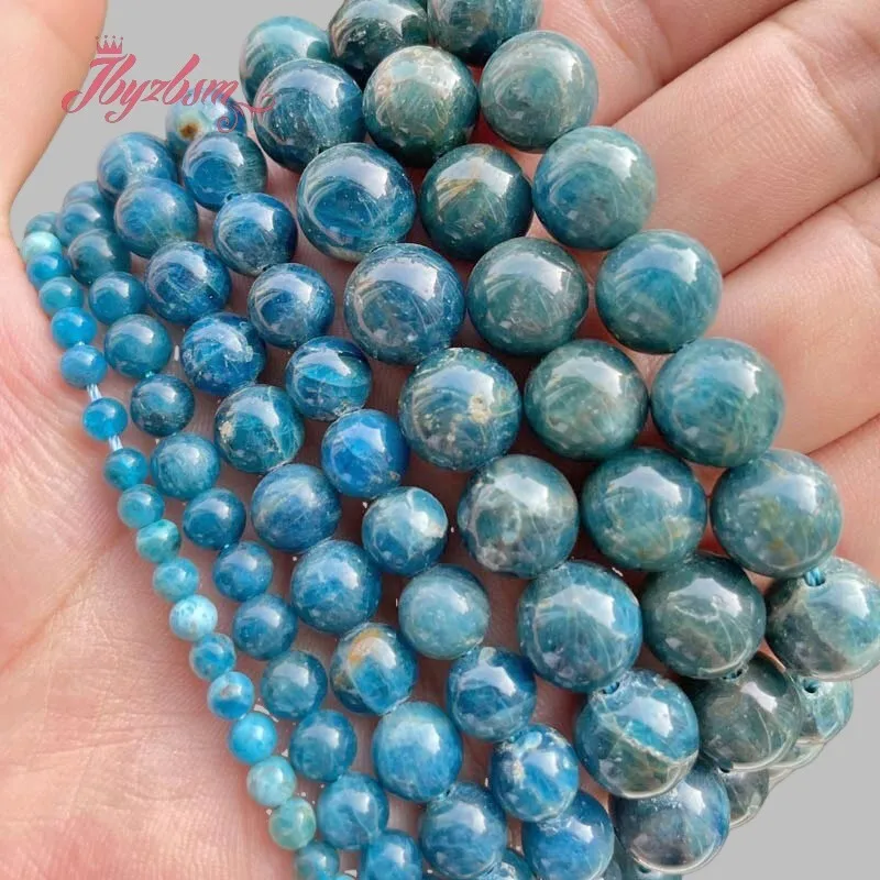 

Natural Apatite Blue Round Stone Beads For Necklace Bracelet Jewelry Making Spacer Strand 15" DIY Loose 4mm 6mm 8mm 10mm