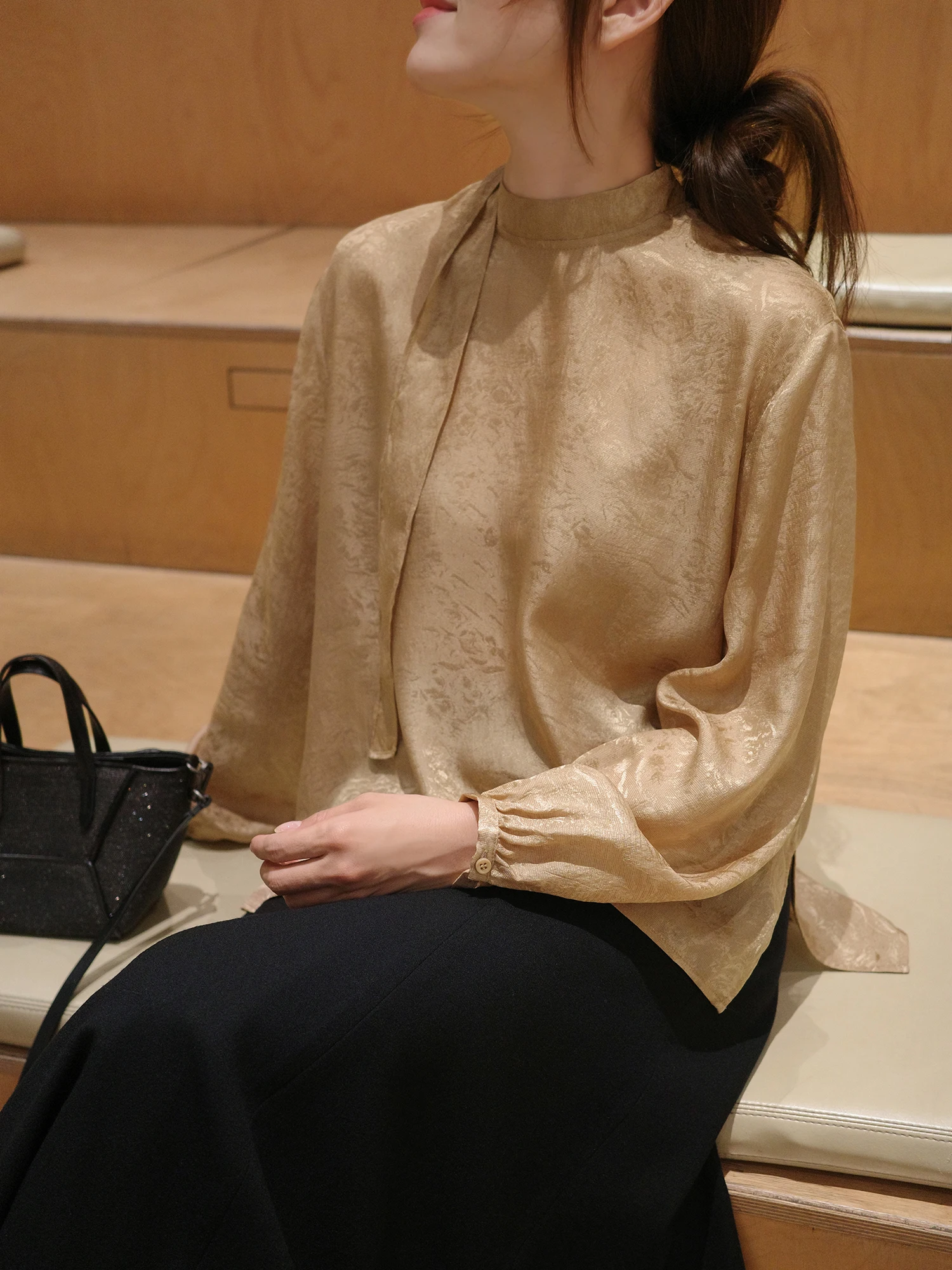 

Шелковая шерстяная накидка Ele Champagne с превосходным качеством, дышащая, приятная для кожи, длинная, повседневная одежда для женщин