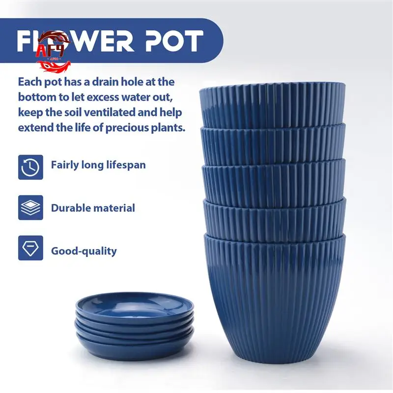 

AF90-Plastic Planter Pots For Plants, 5 Pack 6 Inch Flower Pots With Drainage Holes And Saucers, For Indoor Outdoor