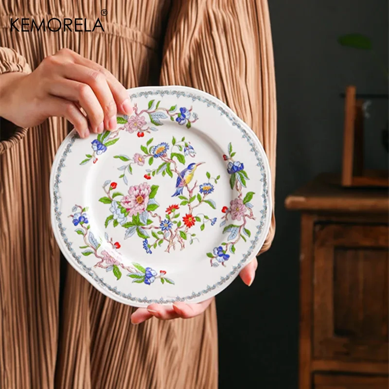 Painted Floral Decorative Ceramic Plate European Modern Afternoon Tea Bone China Dessert Cake Dishes Steak Pasta Dinner Plates