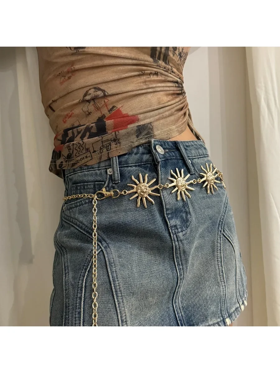 Nouveau Style Punk Hip Hop tout-match taille chaîne soleil Vintage métal femme ceinture pour robe lune taille haute chaîne ceinture pour les femmes