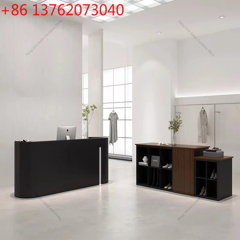 

Французская изогнутая стойка кассира, простая современная стойка ресепшн для магазина одежды, салона красоты, черная, премиум-класса, офисная мебель