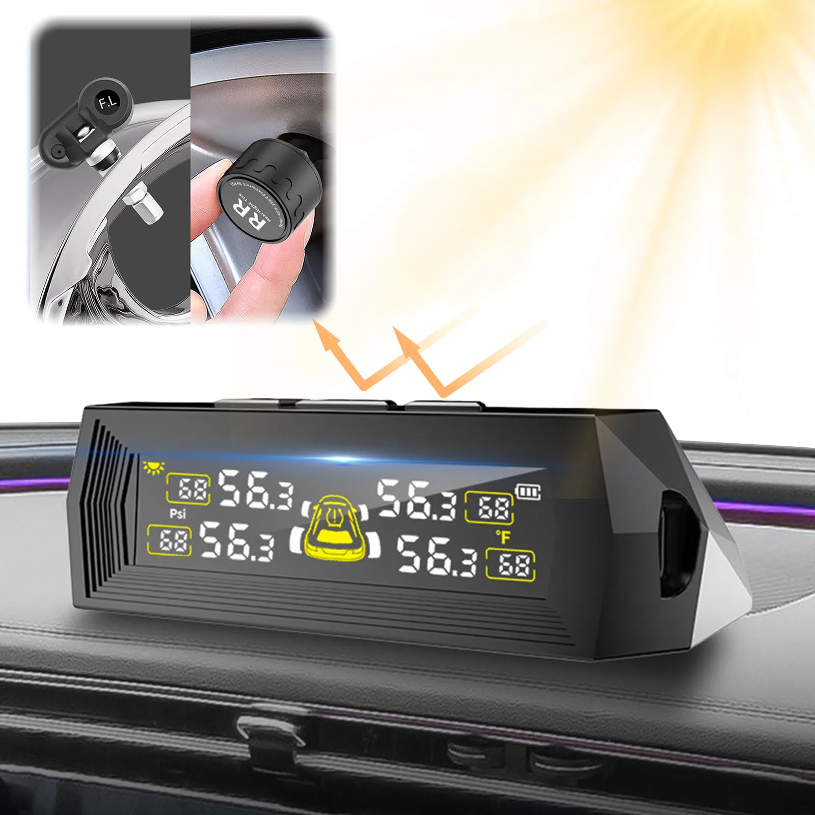 RV Tire Pressure Monitoring System Solar & USB Dual Power Tire Low Press Alarm Device Color LCD Monitor for SUV Mpv Sedan Truck