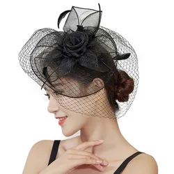 Vintage Feather Mesh Fascinator Hat Bow Elegant Veil Hat Headwear Sweet Hair Hoop Bride Headband Cocktail Party