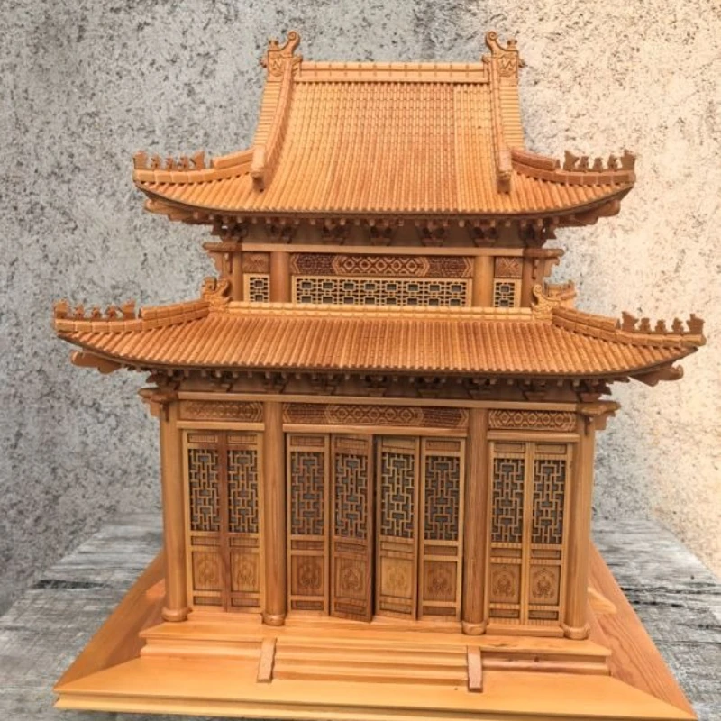

Wood carving ancient building model golden palace house ornament handicrafts gifts
