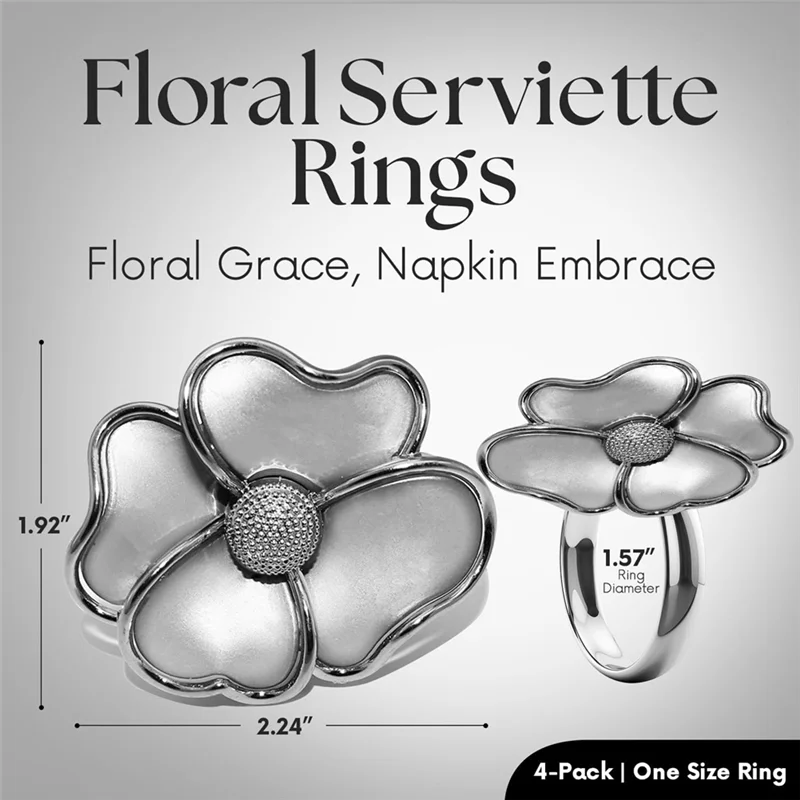 حلقات مناديل PB-Flower - حاملات مناديل أنيقة غير قابلة للصدأ للمناديل الورقية ومفارش الطاولة للعشاء، مجموعة من 12 قطعة