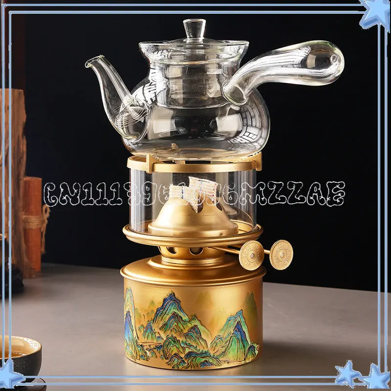 Pure brass travel kung fu tea, boiled water tea, air tea, live fire tea lamp oil lamp tea stove
