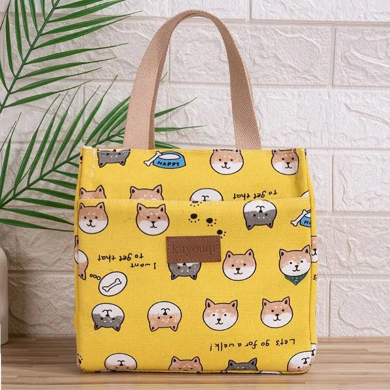 Thick Aluminum Foil Lunch Bag Canvas Handle Takeaway Food Box Bag Japanese Style Warmth Preservation Handheld Lunch Pouch