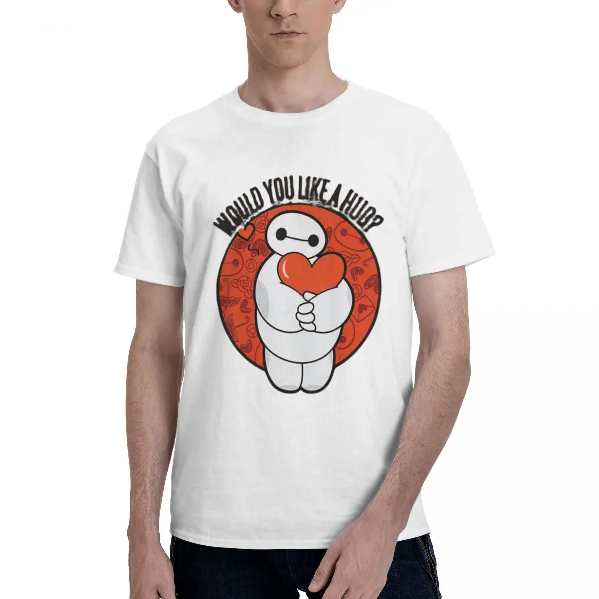 Big Man Cute Robot Hug Valentine S Graphic Męska 100% bawełniana koszulka z krótkim rękawem Top Luźny Tshirt