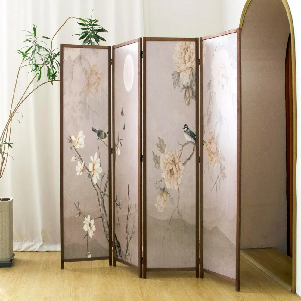 

4 Panel Room Divider Folding Privacy Screen, 5.6 FT Tall Double Faced Panel Screen, Blackout Panel Divider for Room Seperation