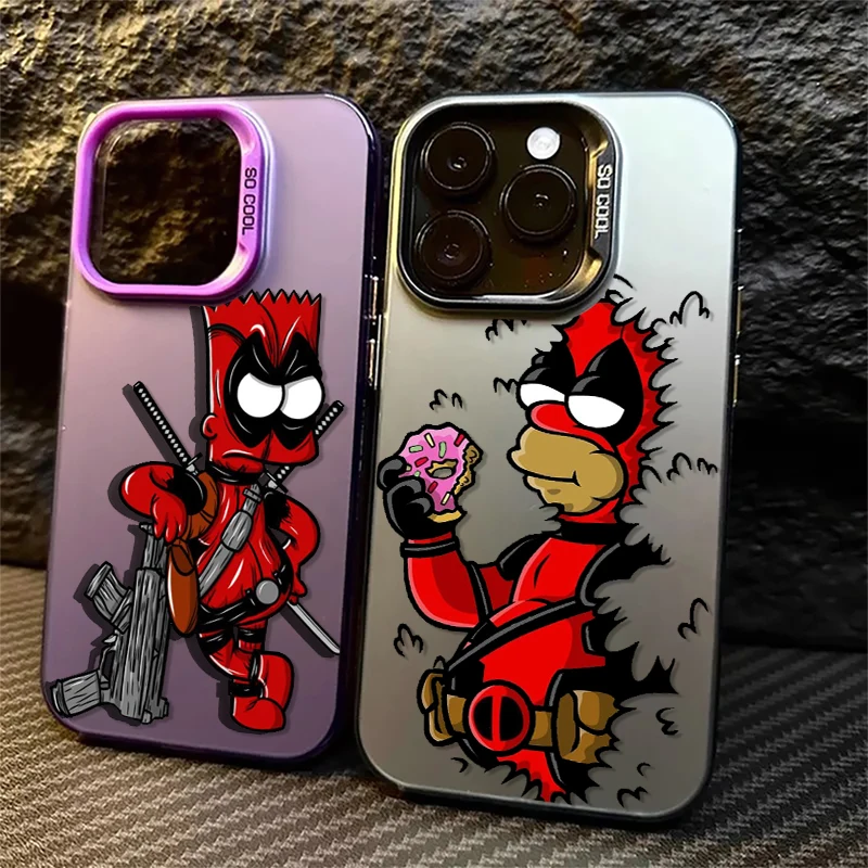 Cartoon Simpsons Warrior For iPhone 15 14 13 12 11 Pro Max XS Max X XR 7 8 Plus 6S Fashion Colorful Silver Phone Case