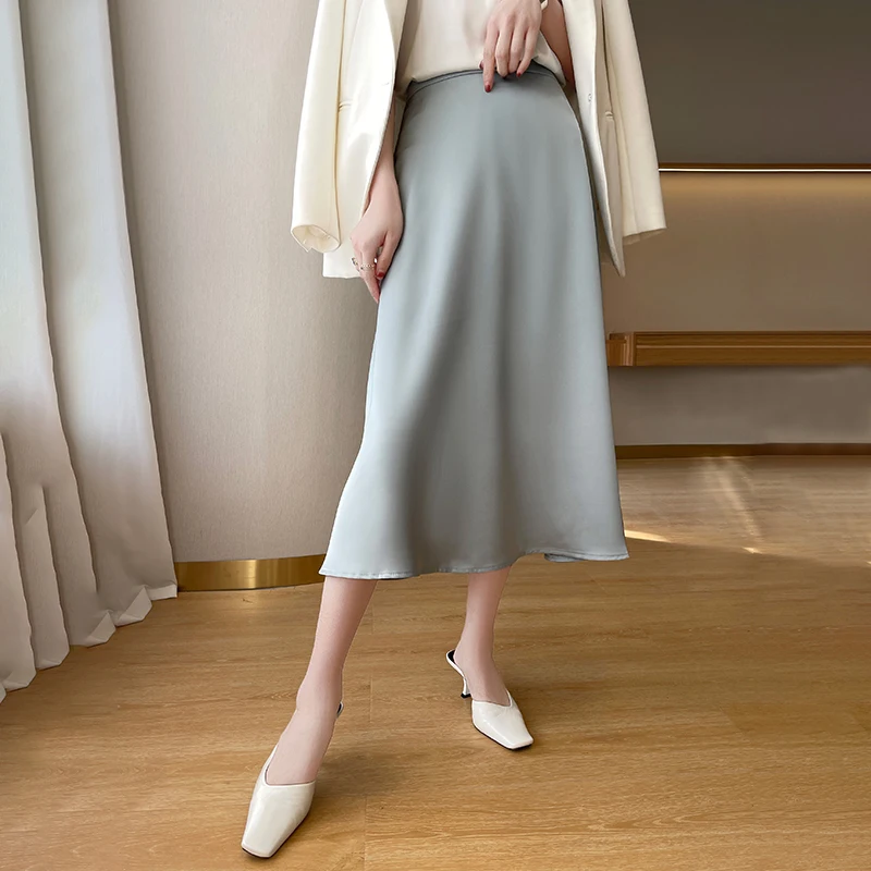 خلات الحرير غير المتكافئة عالية الخصر ألف خط Fi الذيل تنورة المرأة الصيف تصميم 2025 جديد Sle قسط يشعر f طول تنورة #3