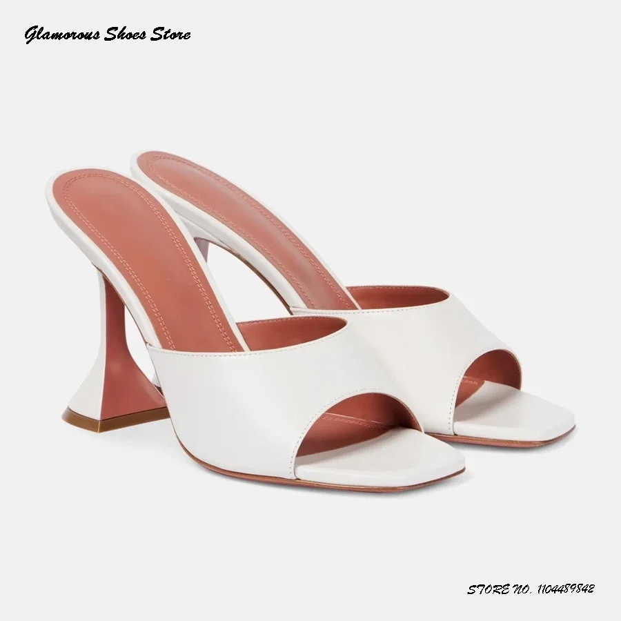 

Stylish Strange Style Heel Leather Mules Women's Square Open Toe Pull On High Heels Summer Fashion Party Dress Modern Slippers
