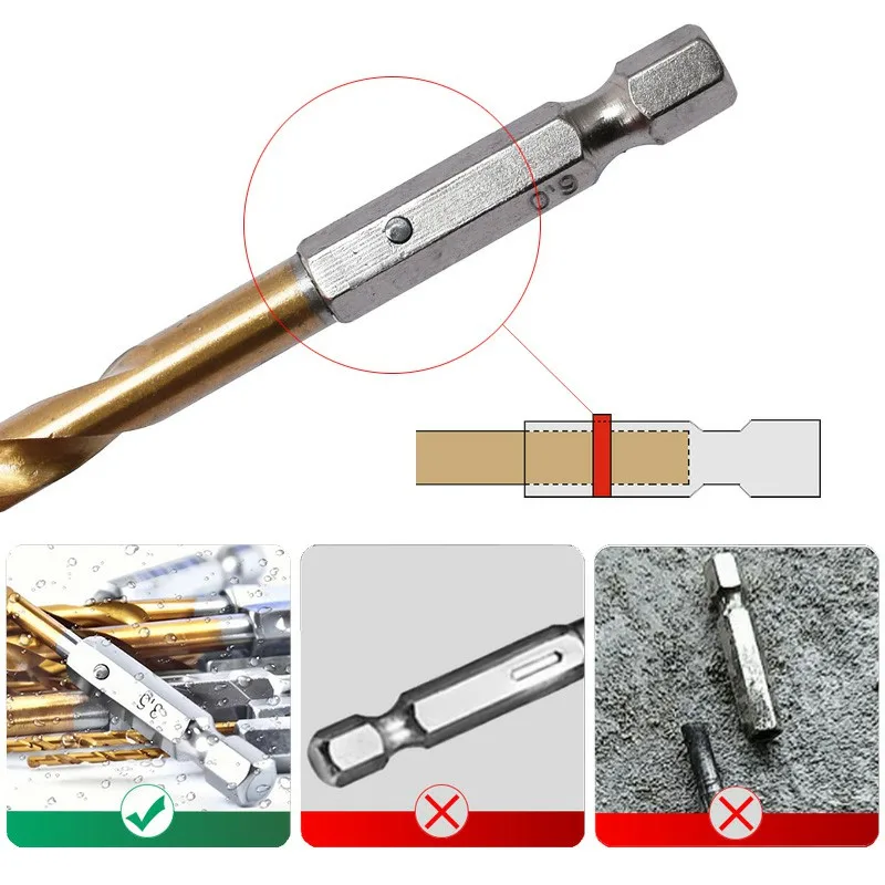 Fried Dough Twists Drill Kit 1/4 Hexagonal Shank Cobalt Base High Speed Steel Wood Metal Core Hole Drilling Tool, Various Sizes