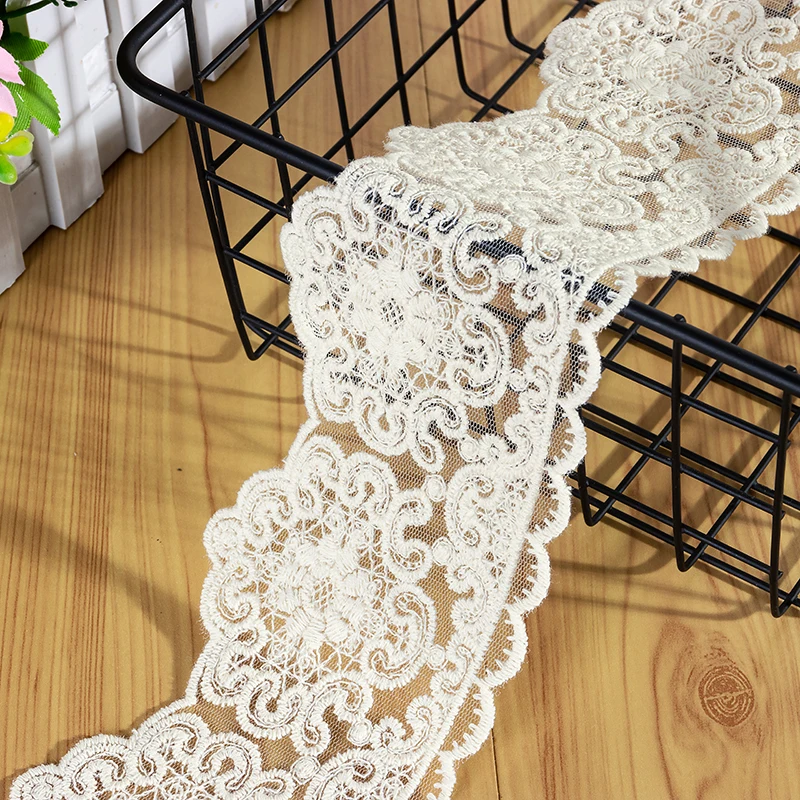 Embroidered Lace Ribbon for Sewing, 100% Cotton, Hollow Out, White, Beige, Black, 9cm Width, DIY Accessories, 3 Yards per Lot