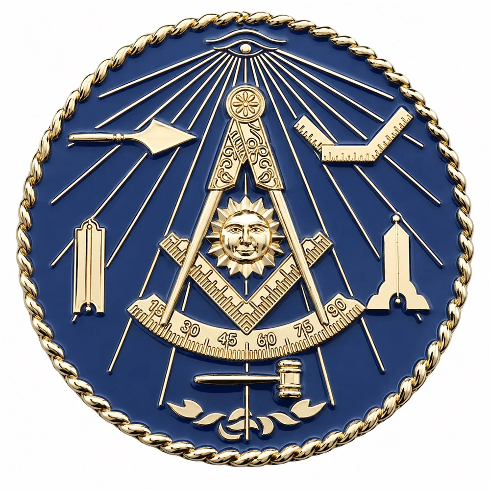 Past Master Tools Masonic Car Emblem Metal Gold Plated Freemason Symbol Car Badge Sticker with Red Adhesive, 3 Inches