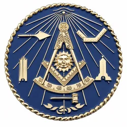 Past Master Tools Masonic Car Emblem Metal Gold Plated Freemason Symbol Car Badge Sticker with Red Adhesive, 3 Inches