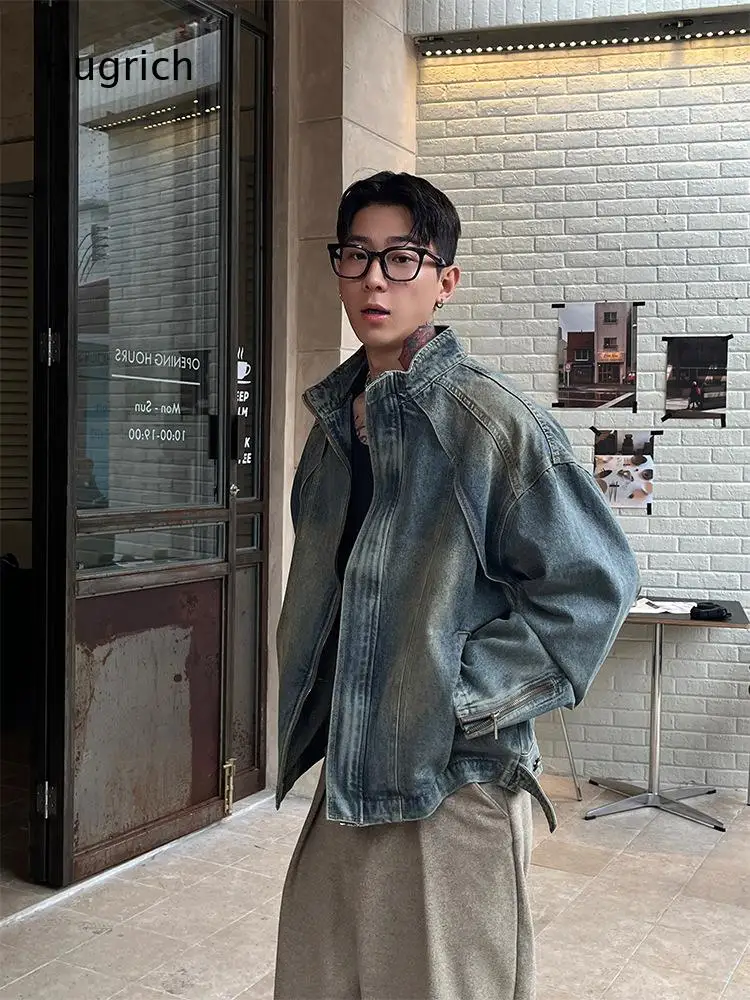 Distressed Antique Wash Zipper Cuff Spliced Oversized Loose Daily Skate Avant-Garde Casual Denim Jacket
