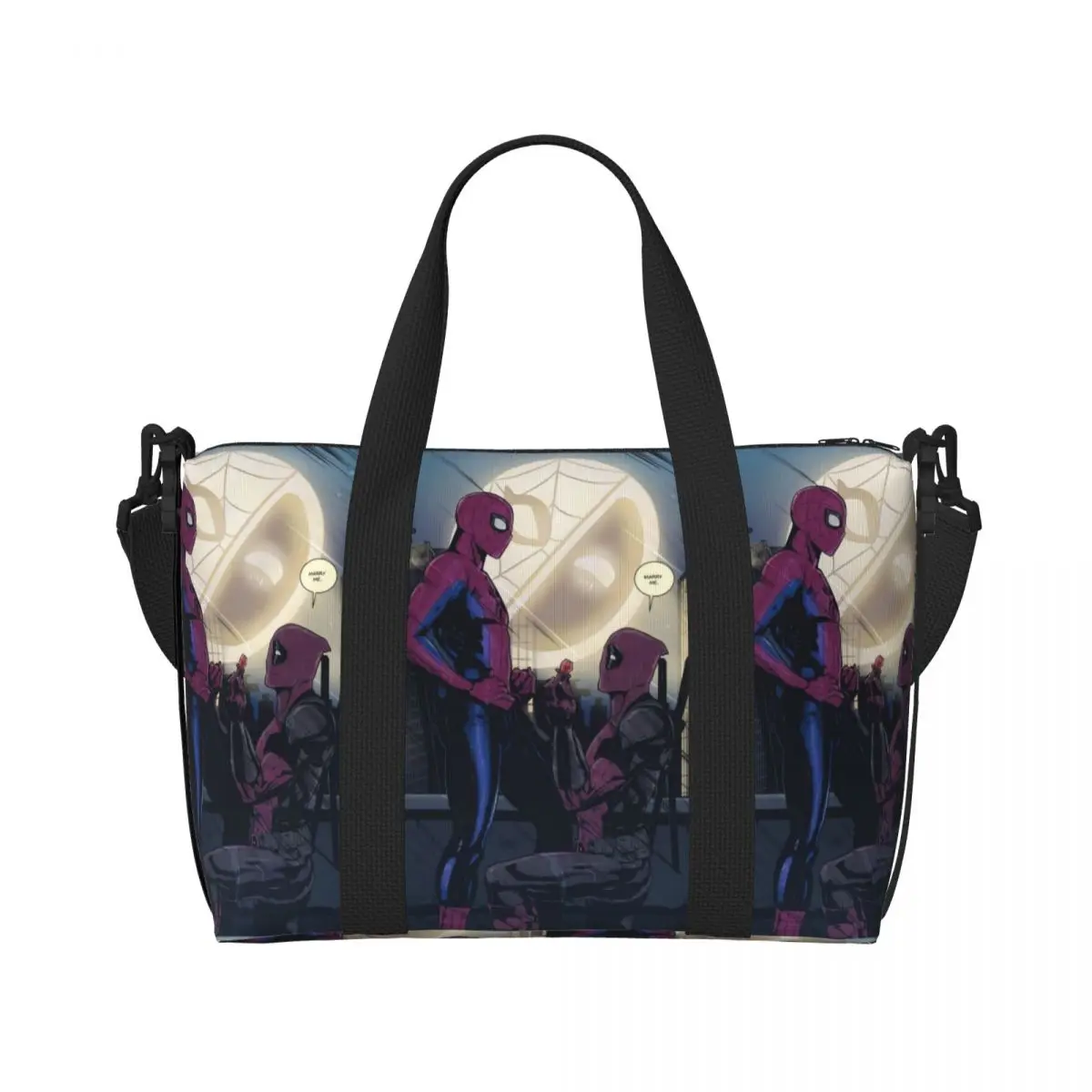 Custom Deadpool Marry Me Beach Tote Bag for Women Extra Large Gym Carry On Travel Shopping Bags