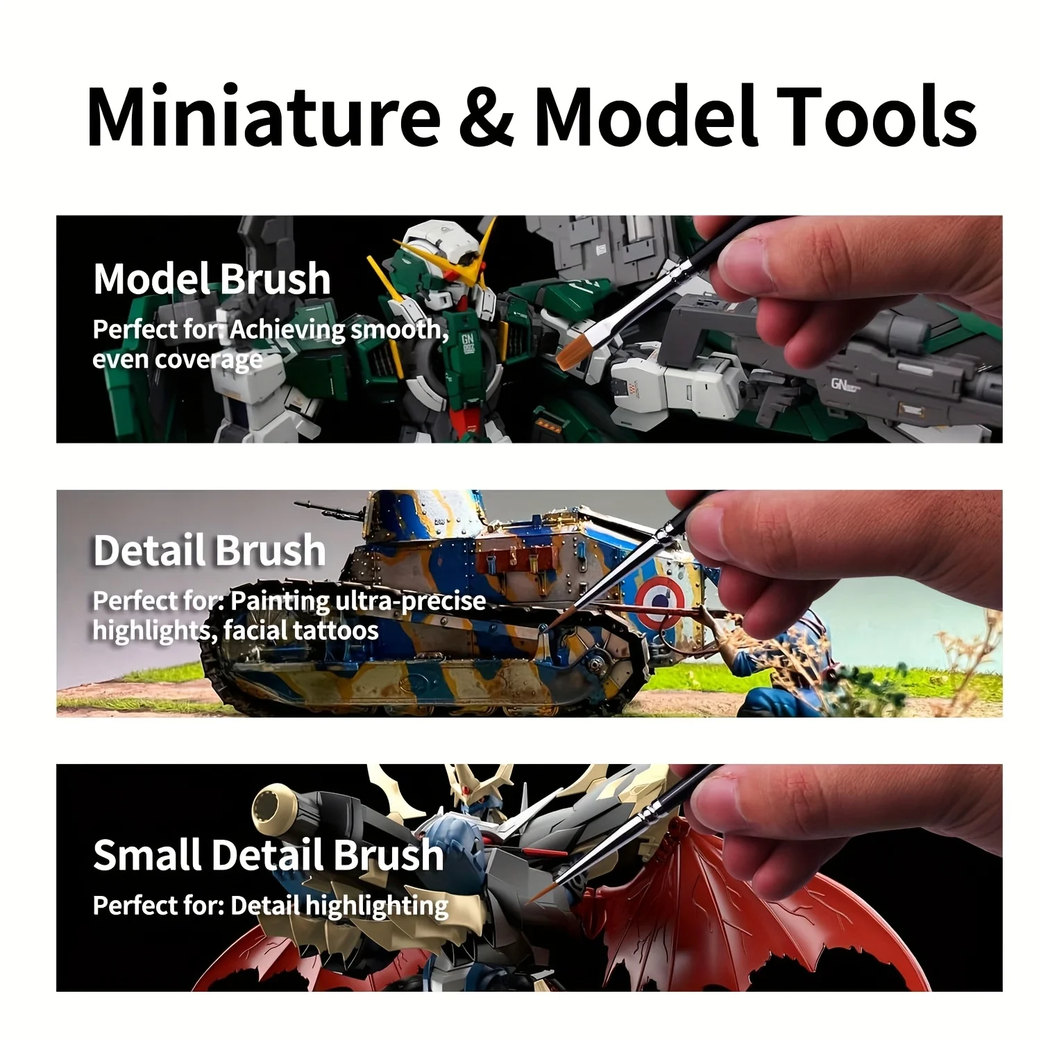 Professionelles Miniatur-Pinsel-Set, Holzgriffpinsel für Emaille, Fantasy-Figuren, Warhammer 40K, Dnd- und Citadel-Modelle – Detail 5