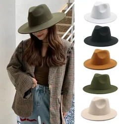New Wool Women Men Fedora Felt Hat for Winter Autumn Elegant Lady Gentleman Hats Winter Wedding Church Jazz Hats 55-60CM Gorros
