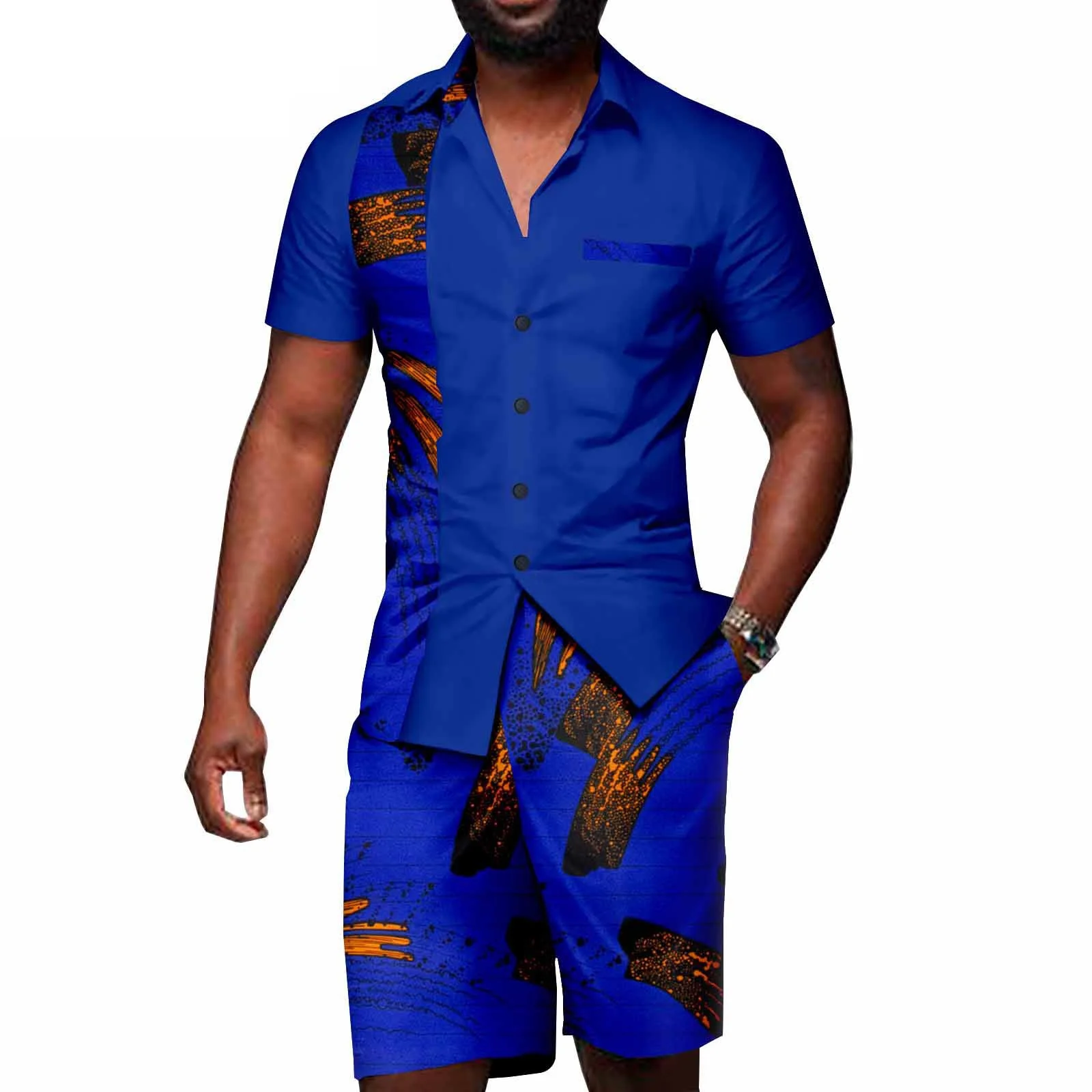 

African Clothing Shorts Sleeve Shirts and Shorts 2 Piece Set Plus Size Casual Outfits Print Attire Men Tracksuit Formal Suits