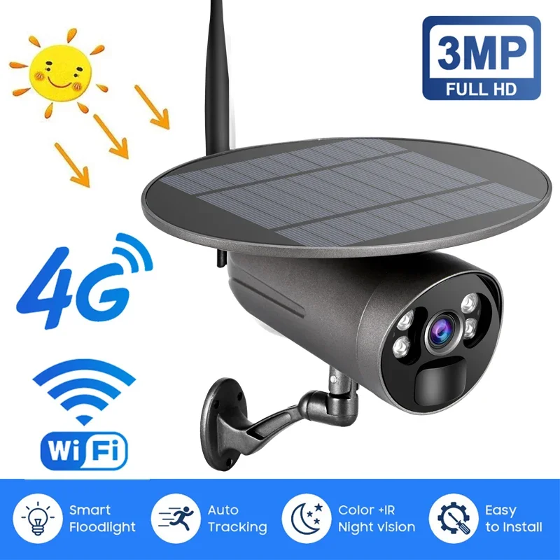 3MP Security Protection Wifi Surveillance Cameras Solar Powered Camera 4g Solar Panel External Security Camera Wifi Night Vision