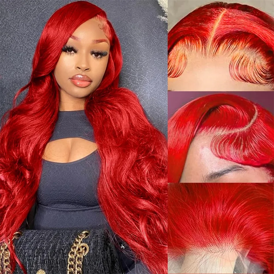 

Волосы Red Hair 13x4, парик на сетке спереди, настоящие человеческие волосы, длинные волнистые волосы, предварительно выщипанные детскими волосами, безклеевые, прозрачные швейцарские кружева, 32 дюйма