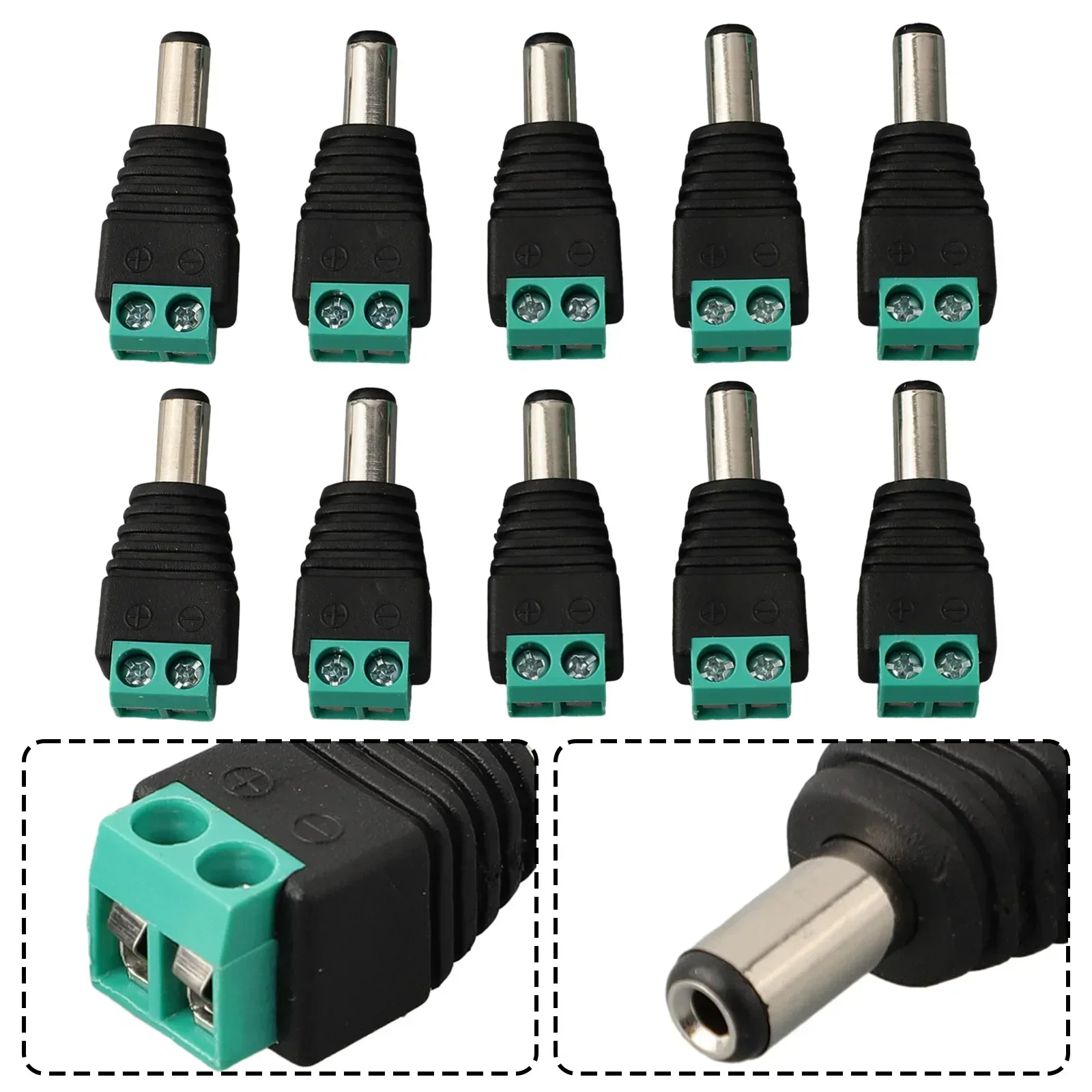 Male DC Power Plug Adapter Connector  10PCS Set  5 5x2 1MM 12V 24V  Suitable for Pickup Power Supply and LED Power Supply