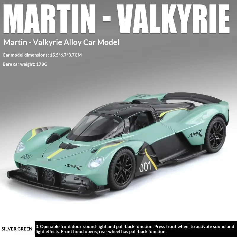 

1:32 Aston Martin Valkyrie Alloy Toy Car, Sound&Light, Pull Back, Gull-wing Doors